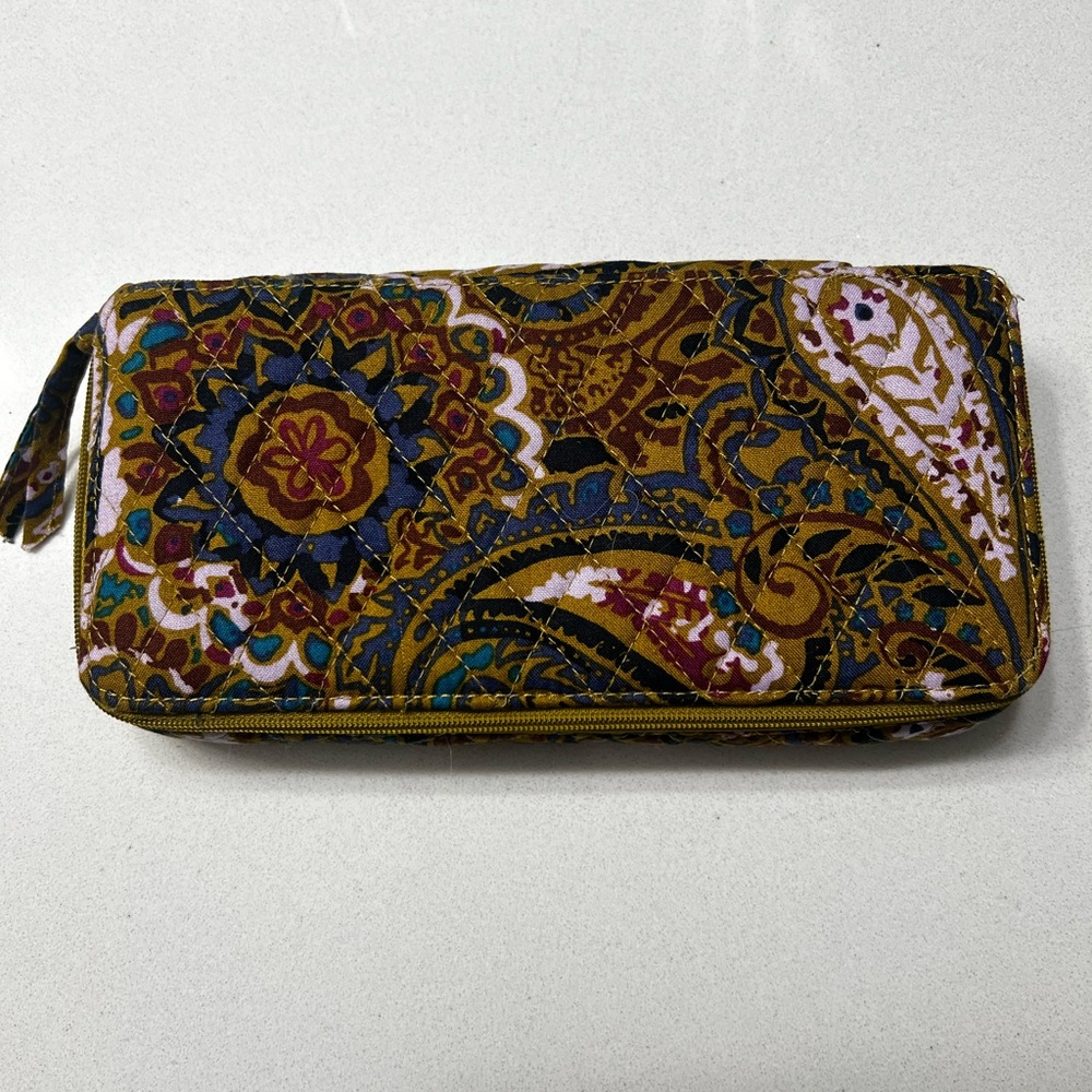 Vera Bradley Paisley Quilted Zip Wallet in Mustard Multi